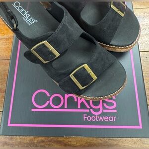 Corkys Black Buckle Sandals - My 2 Cents